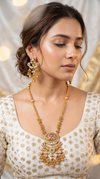 Red Green and White Half Moon Floral Pendant Necklace Set - view 3