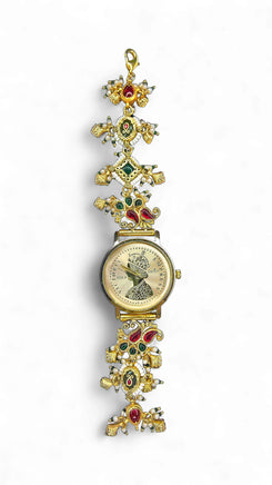 Red Green and White Pearl Ethnic Wrist Watch for women, Cunei India