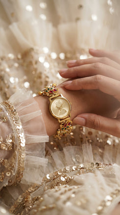 Red Green and White Pearl Ethnic Wrist Watch product photo, Cunei India