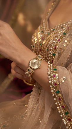 Imperial Red, Green and White Coin Dial Pearl Open-Work Watch, detail, Cunei India