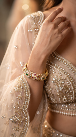 Red Green and White Floral Motif Meenakari Kundan Kada Bangles side view, Cunei India