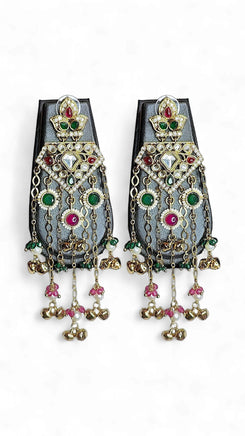 Red Green and White Kundan Cascading Hanging Earrings for women, Cunei India