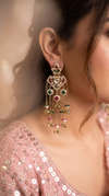 Red Green and White Kundan Cascading Hanging Earrings detail, Cunei India