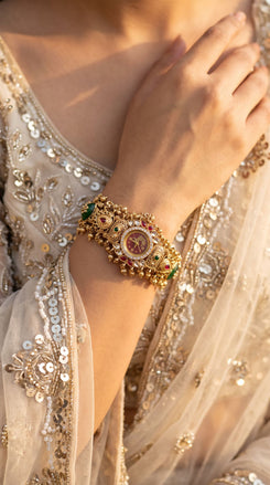 Red, Green and White Kundan Studded CZ Crystal Watch for Women, product photo, Cunei India
