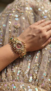 Red, Green and White Kundan Studded CZ Crystal Watch for Women, detail, Cunei India