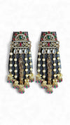 Red, Green, and White Pearl Ethnic Hanging Earrings for women, Cunei India