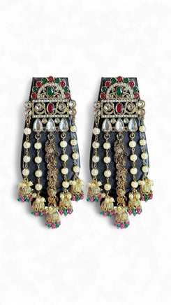 Red, Green, and White Pearl Ethnic Hanging Earrings for women, Cunei India