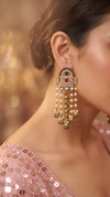 Red, Green, and White Pearl Ethnic Hanging Earrings product photo, Cunei India