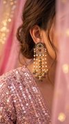 Red, Green, and White Pearl Ethnic Hanging Earrings detail, Cunei India