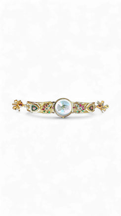 Imperial Red, Green and White Peacock Dial Enamel Pearl Watch, side view, Cunei India