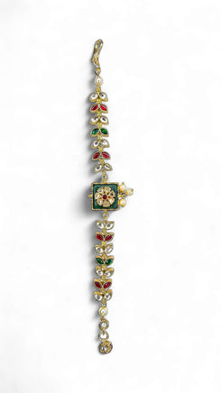 Red, Green, and White Kundan Leaf Bracelet for women, Cunei India