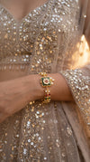 Red, Green, and White Kundan Leaf Bracelet side view, Cunei India