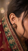 Red Green and White Pearl Floral Stud Earrings detail, Cunei India