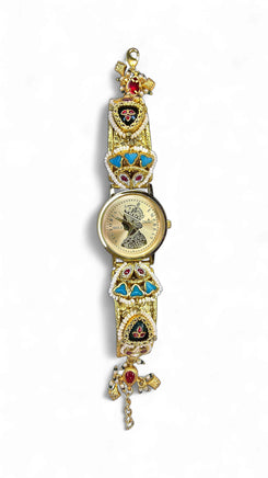 Red Turquoise and Black Pearl Ethnic Bracelet Watch for women, Cunei India
