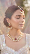 Red and White Three Piece Square Stone Cluster Necklace Set - view 3