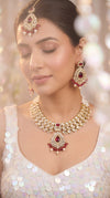Red and White Stone Drop Pendant Kundan Necklace Set, Cunei India
