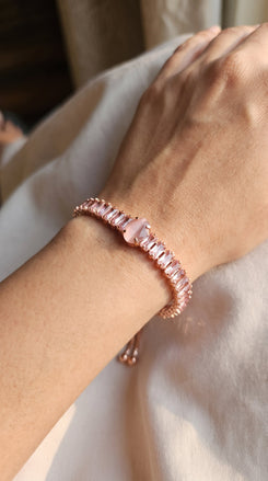 Rose Gold Pink Oval Stone Tennis Bracelet for Women - Party & Wedding Wear - view 2