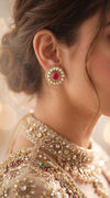 Round Magenta Kundan Stud Earrings for Women