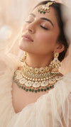 Royal Green Kundan Choker Necklace Earrings Maang Tikka Set