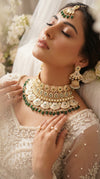 Royal Green Kundan Choker Necklace Earrings Maang Tikka Set - view 2