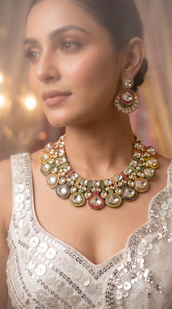 Royal Multicolor Aarna Kundan Necklace Set - view 3