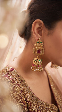 Royal Temple Maroon Earrings for Women - view 2