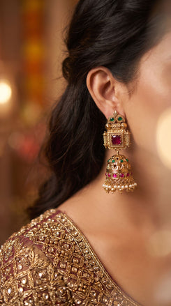 Royal Temple Maroon Earrings for Women - view 3