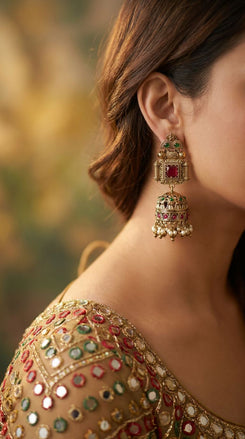 Royal Temple Maroon Earrings for Women - view 6