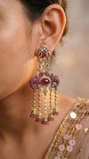 Ruby Crystal Ganesha Elephant Dangling Earrings side view, Cunei India