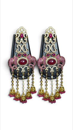 Ruby Crystal Ganesha Elephant Dangling Earrings product photo, Cunei India