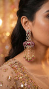 Ruby Crystal Ganesha Elephant Dangling Earrings detail, Cunei India