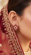 Ruby Red and Pearl White Pearl Floral Stud Earrings product photo, Cunei India