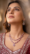 Ruby Red and White Double Strand Teardrop Pendant Cz Necklace Set for Women, Cunei India