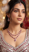 Ruby Red and White Double Strand Teardrop Pendant Cz Necklace Set side view, Cunei India