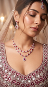 Ruby Red and White Double Strand Teardrop Pendant Cz Necklace Set product photo, Cunei India