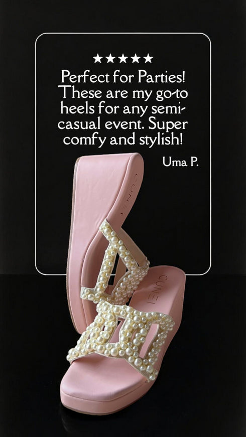 Salmon Pink Pearl Motif Wedges - Wedges