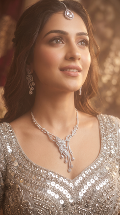 Silver Clear Cascading Leaf Pendant Cz Necklace Set product photo, Cunei India