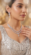 Silver Clear Double Strand Leaf Motif Cz Necklace Set side view, Cunei India