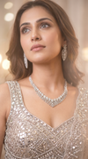 Silver Clear Leaf Motif Cascading Cz Necklace Set detail, Cunei India
