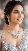 Silver and Clear Teardrop Cluster Drops Cz Necklace Set for Women, Cunei India
