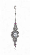 Silver with Pink Accents Crystal Floral Bracelet Watch for women, Cunei India