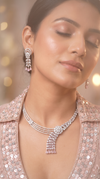 Silver and Pink Cascading Cz Tassel Drops Necklace Set product photo, Cunei India