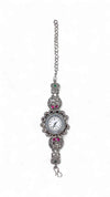 Silver with Pink and Green Accents Crystal Ethnic Bracelet Watch for women, Cunei India