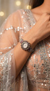 Silver with Pink and Green Accents Crystal Ethnic Bracelet Watch detail, Cunei India