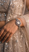 Silver with Pink and Green Accents Crystal Floral Bracelet Watch side view, Cunei India