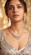 Silver White Cascading Leaf Motif Cz Necklace Set side view, Cunei India