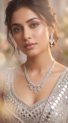 Silver White Cascading Leaf Motif Cz Necklace Set product photo, Cunei India