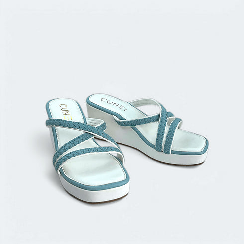 Sky Blue and White Wedges - cunei