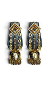 Square champagne kundan earrings detail, Cunei India