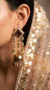 Square maroon kundan earrings side view, Cunei India